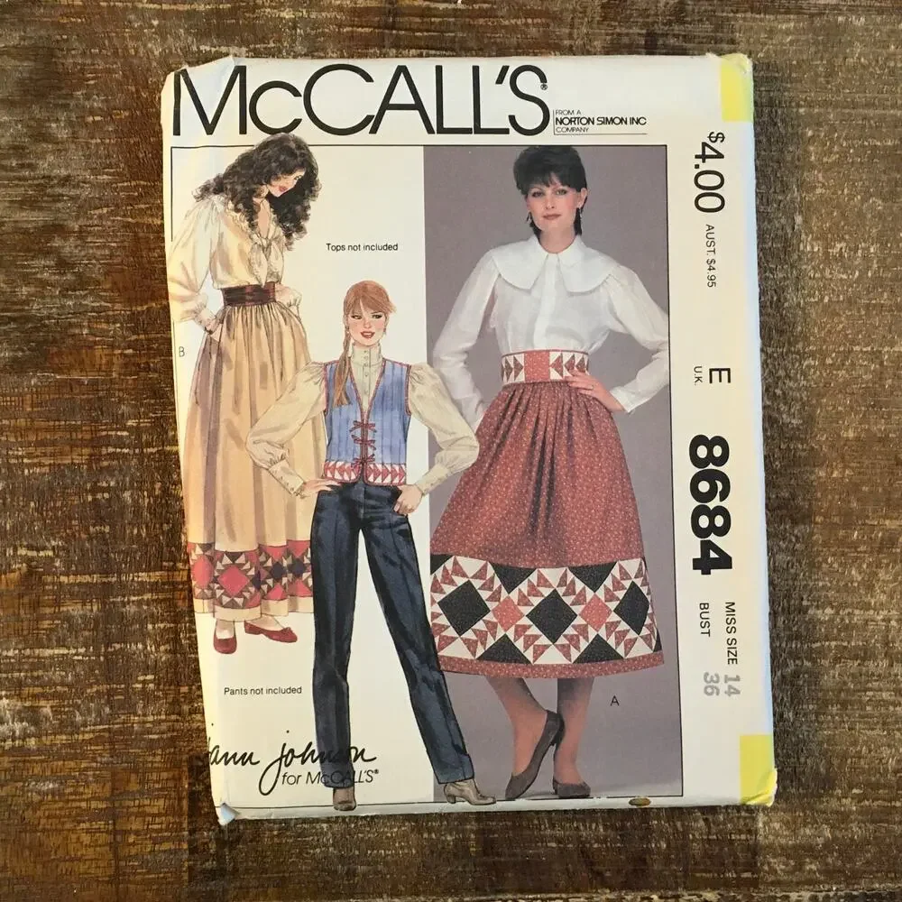 McCalls Sewing Pattern 8684 Ladies Western Vest Skirt 14/36 Cowgirl Rodeo UNCUT